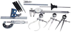 Value Collection - 12 Piece, Machinist Caliper and Micrometer Tool Kit - Includes 2 Piece Combination Square Set and Flexible Steel Rule - Americas Industrial Supply