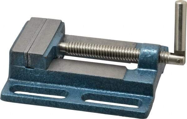 Interstate - 3-3/8" Jaw Opening Capacity x 3/4" Throat Depth, Horizontal Drill Press Vise - 3" Wide x 3/4" High Jaw, Stationary Base, Standard Speed, 7.28" OAL x 1.77" Overall Height, Cast Iron - Americas Industrial Supply