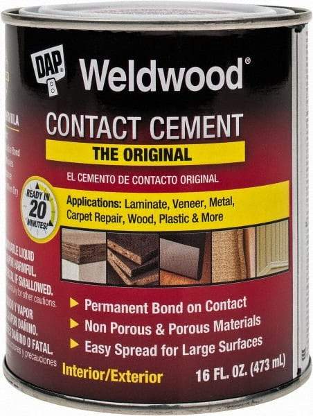 DAP - 16 oz Can Tan Contact Adhesive - 15 min Working Time, Bonds to Cardboard, Concrete, Metal, Paper, Particle Board, Rubber & Wood - Americas Industrial Supply