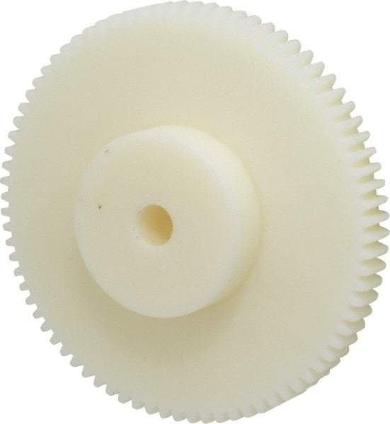 Poly Hi Solidur - 16 Pitch, 5" Pitch Diam, 5-1/8" OD, 80 Tooth Spur Gear - 1/2" Face Width, 1/2" Bore Diam, 2-1/4" Hub Diam, 14.5° Pressure Angle, Nylon - Americas Industrial Supply