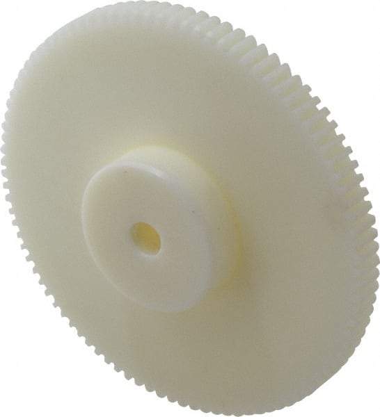 Poly Hi Solidur - 16 Pitch, 6" Pitch Diam, 6-1/8" OD, 96 Tooth Spur Gear - 1/2" Face Width, 1/2" Bore Diam, 2-1/4" Hub Diam, 14.5° Pressure Angle, Nylon - Americas Industrial Supply