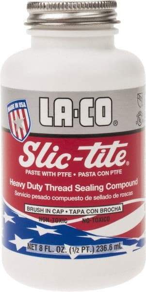 LA-CO - 1/2 Pt Brush Top Can White Thread Sealant - Paste with PTFE, 500°F Max Working Temp, For Metal, PVC, CPVC & ABS Plastic Pipe Threads - Americas Industrial Supply