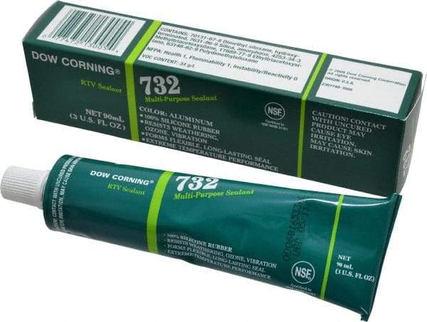 Dow Corning - 3 oz Tube Silver RTV Silicone Joint Sealant - -76 to -29.2°F Operating Temp, 20 min Tack Free Dry Time, 24 hr Full Cure Time, Series 732 - Americas Industrial Supply