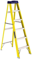 Louisville - 5 Steps, 6' High, Type I Rating, Fiberglass Step Ladder - 250 Lb Capacity, 21-7/8" Base Width - Americas Industrial Supply