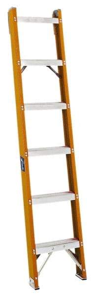 Louisville - 6 Steps, 6' High, Type IA Rating, Fiberglass Shelf Ladder - 300 Lb Load Capacity, 15-3/16" Base Width - Americas Industrial Supply