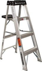 Louisville - 3 Steps, 4' High, Type IA Rating, Aluminum Step Ladder - 300 Lb Capacity, 18-5/8" Base Width - Americas Industrial Supply