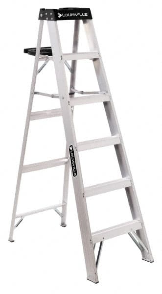 Louisville - 5 Steps, 6' High, Type I Rating, Aluminum Step Ladder - 300 Lb Capacity, 21-5/8" Base Width - Americas Industrial Supply