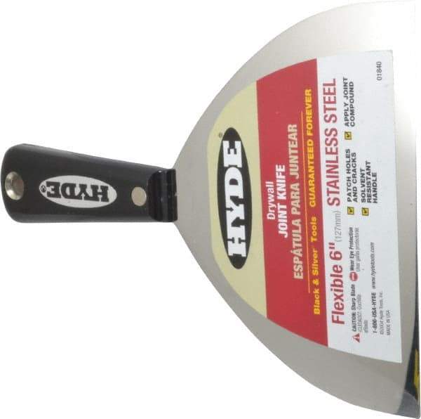 Hyde Tools - 6" Wide Stainless Steel Taping Knife - Flexible, Nylon Handle, 8-1/4" OAL - Americas Industrial Supply