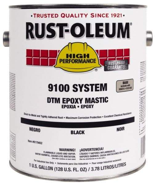 Rust-Oleum - 1 Gal Gloss Black Epoxy Mastic - 100 to 225 Sq Ft/Gal Coverage, <340 g/L VOC Content, Direct to Metal - Americas Industrial Supply