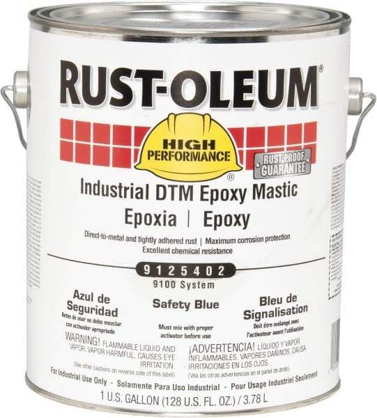 Rust-Oleum - 1 Gal Gloss Safety Blue Epoxy Mastic - 100 to 225 Sq Ft/Gal Coverage, <340 g/L VOC Content, Direct to Metal - Americas Industrial Supply