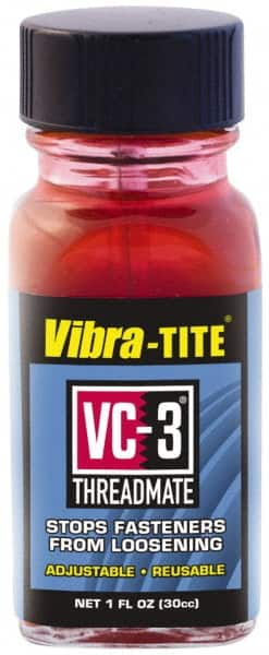 Vibra-Tite - 1 Fluid Ounce Bottle, Red, Low Strength Threadlocker - Series VC-3, 24 hr Full Cure Time, Hand Tool, Heat Removal - Americas Industrial Supply