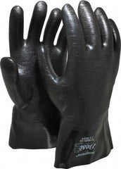 SHOWA - Size L (10), 12" Long, 26 mil Thick, Supported, Neoprene Chemical Resistant Gloves - Smooth Finish, Flannel Lined, Gauntlet Cuff, ANSI Abrasion Level 3, ANSI Cut Level 3, ANSI Puncture Level 1, Black, FDA Approved - Americas Industrial Supply