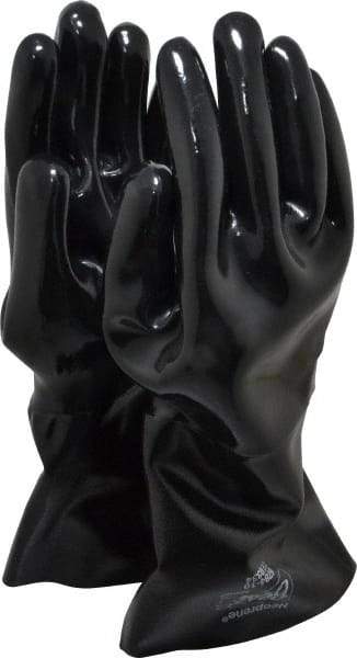 SHOWA - Size L (10), 14" Long, 26 mil Thick, Supported, Neoprene Chemical Resistant Gloves - Smooth Finish, Flannel Lined, Gauntlet Cuff, ANSI Abrasion Level 3, ANSI Cut Level 3, ANSI Puncture Level 1, Black, FDA Approved - Americas Industrial Supply