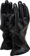 SHOWA - Size L (10), 14" Long, 26 mil Thick, Supported, Neoprene Chemical Resistant Gloves - Smooth Finish, Flannel Lined, Gauntlet Cuff, ANSI Abrasion Level 3, ANSI Cut Level 3, ANSI Puncture Level 1, Black, FDA Approved - Americas Industrial Supply