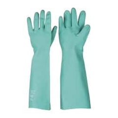 SHOWA - Size XL (10), 19" Long, 22 mil Thick, Nitrile Chemical Resistant Gloves - Textured Finish, Gauntlet Cuff, ANSI Abrasion Level 4, ANSI Cut Level 0, ANSI Puncture Level 1, Green, FDA Approved - Americas Industrial Supply