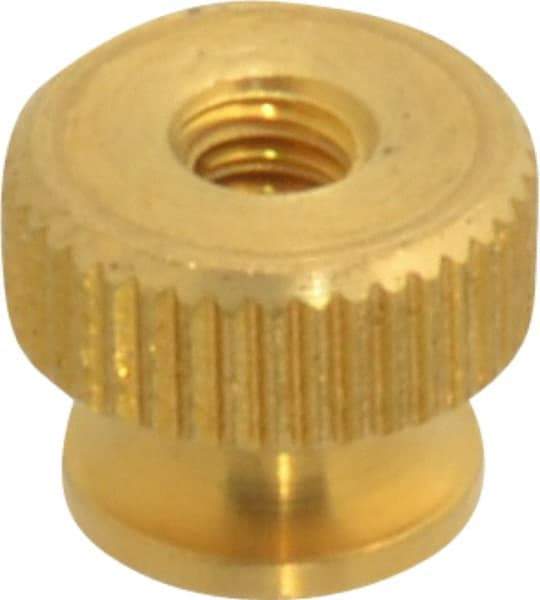 Electro Hardware - #4-40 UNC Thread, Uncoated, Grade B-633 Brass Round Knurled Thumb Nut - 1/4" Overall Height, 5/16" Head Diam - Americas Industrial Supply