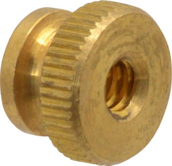 Electro Hardware - #10-24 UNC Thread, Uncoated, Grade B-633 Brass Round Knurled Thumb Nut - 11/32" Overall Height, 1/2" Head Diam - Americas Industrial Supply