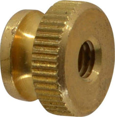 Electro Hardware - #10-32 UNF Thread, Uncoated, Grade B-633 Brass Round Knurled Thumb Nut - 11/32" Overall Height, 1/2" Head Diam - Americas Industrial Supply