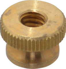 Electro Hardware - 1/4-20" UNC Thread, Uncoated, Grade B-633 Brass Round Knurled Thumb Nut - 3/8" Overall Height, 9/16" Head Diam - Americas Industrial Supply