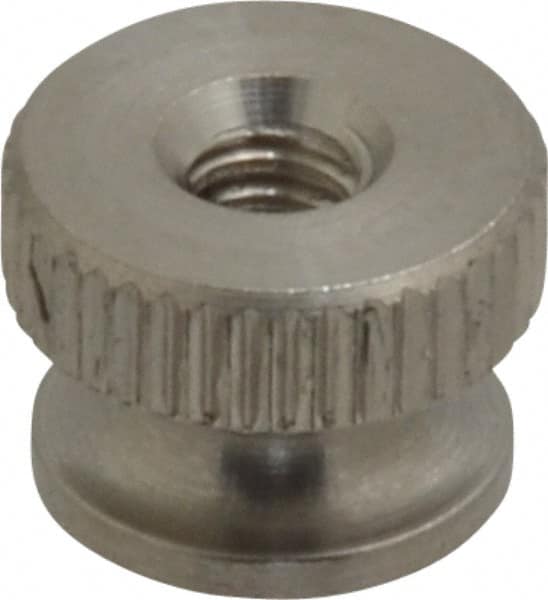 Electro Hardware - #6-32 UNC Thread, Uncoated, Grade 302, 303 Stainless Steel Round Knurled Thumb Nut - 9/32" Overall Height, 3/8" Head Diam - Americas Industrial Supply