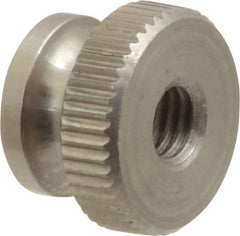 Electro Hardware - #10-32 UNF Thread, Uncoated, Grade 302, 303 Stainless Steel Round Knurled Thumb Nut - 11/32" Overall Height, 1/2" Head Diam - Americas Industrial Supply