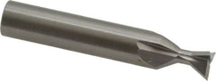 Made in USA - 3/8" Diam x 3/16" Width of Cut, 60° Included Angle, Carbide-Tipped Dovetail Cutter - 3/8" Shank Diam, 2-1/8" Overall Length, 0.0050-0.0100" Corner Radius, Weldon Flat, Uncoated - Americas Industrial Supply