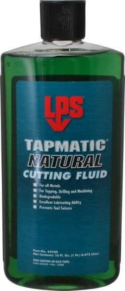 LPS - Tapmatic Natural, 16 oz Bottle Cutting & Tapping Fluid - Straight Oil, For Boring, Broaching, Drilling, Engraving, Facing, Milling, Reaming, Sawing, Tapping, Threading, Turning - Americas Industrial Supply