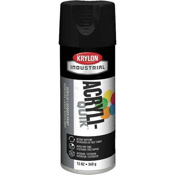 Krylon - Black, 12 oz Net Fill, Semi Flat, Lacquer Spray Paint - 15 to 20 Sq Ft per Can, 16 oz Container, Use on Cabinets, Color Coding Steel & Lumber, Conduits, Drums, Ducts, Furniture, Motors, Pipelines, Tools - Americas Industrial Supply