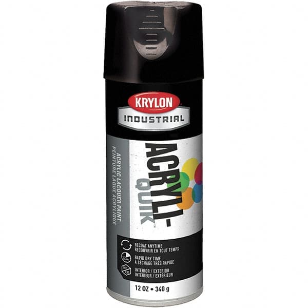 Krylon - Black, 12 oz Net Fill, Gloss, Lacquer Spray Paint - 15 to 20 Sq Ft per Can, 16 oz Container, Use on Cabinets, Color Coding Steel & Lumber, Conduits, Drums, Ducts, Furniture, Motors, Pipelines, Tools - Americas Industrial Supply