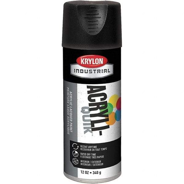 Krylon - Black, 12 oz Net Fill, Flat, Lacquer Spray Paint - 15 to 20 Sq Ft per Can, 16 oz Container, Use on Cabinets, Color Coding Steel & Lumber, Conduits, Drums, Ducts, Fabric, Furniture, Motors, Pipelines, Tools - Americas Industrial Supply