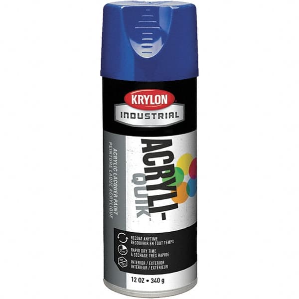 Krylon - True Blue, 12 oz Net Fill, Gloss, Lacquer Spray Paint - 15 to 20 Sq Ft per Can, 16 oz Container, Use on Cabinets, Color Coding Steel & Lumber, Conduits, Drums, Ducts, Furniture, Motors, Pipelines, Tools - Americas Industrial Supply