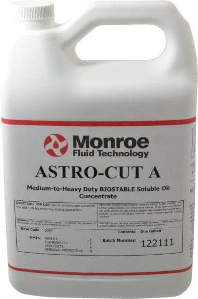 Monroe Fluid Technology - Astro-Cut A, 1 Gal Bottle Cutting & Grinding Fluid - Water Soluble, For CNC Milling, Drilling, Tapping, Turning - Americas Industrial Supply