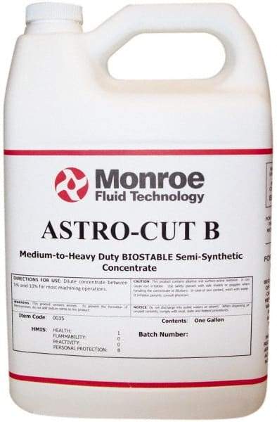 Monroe Fluid Technology - Astro-Cut B, 1 Gal Bottle Cutting & Grinding Fluid - Semisynthetic, For CNC Milling, Drilling, Tapping, Turning - Americas Industrial Supply