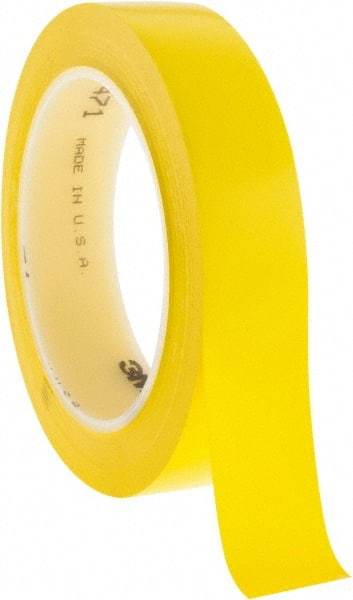 3M - Yellow Solid Color Vinyl Tape - 1" Wide x 108' Long x 5.2 mil Thick, General Traffic - Americas Industrial Supply