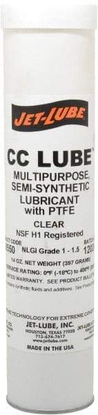 Jet-Lube - 14 oz Cartridge Synthetic General Purpose Grease - Clear, Food Grade, 400°F Max Temp, NLGIG 1-1/2, - Americas Industrial Supply