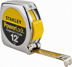 Stanley - 12' x 1/2" Yellow Blade Tape Measure - 1/16 & 1/10" Graduation, Inch Graduation Style, Silver Case - Americas Industrial Supply