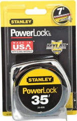 Stanley - 35' x 1" Yellow Blade Tape Measure - 1/16" Graduation, Inch Graduation Style, Silver Case - Americas Industrial Supply