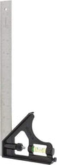 Stanley - 12" Combination Square Set - 1/32, 1/16 & 1/8" Graduation, Chrome Blade, Die Cast Metal Head - Americas Industrial Supply