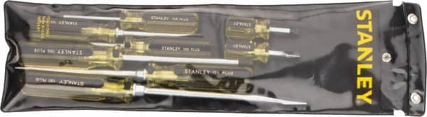 Stanley - 8 Piece Slotted, Phillips & Stubby Screwdriver Set - Bit Sizes: Philips #1 to #3, Tip Thickness: 1/4, 5/16 & 3/8 - Americas Industrial Supply