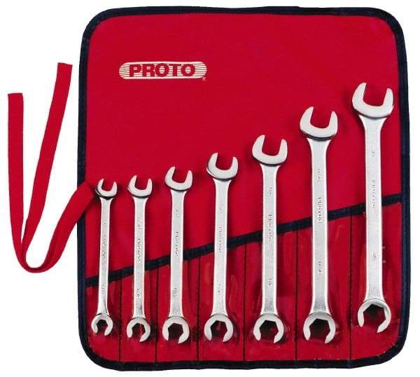 Proto - 7 Piece, 3/8" to 3/4", 6 Point Flare Nut Wrench Set - Inch Measurement Standard, Satin Finish, Comes in Nylon Roll - Americas Industrial Supply