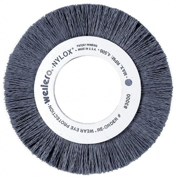 Weiler - 14" OD, 5-1/4" Arbor Hole, Crimped Nylon Wheel Brush - 1" Face Width, 3-3/4" Trim Length, 0.035" Filament Diam, 1,800 RPM - Americas Industrial Supply