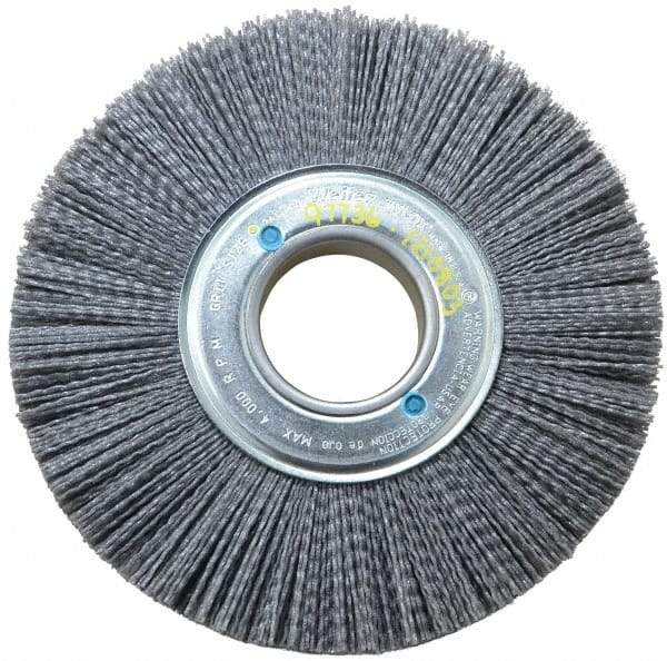 Weiler - 8" OD, 2" Arbor Hole, Crimped Nylon Wheel Brush - 1" Face Width, 2-1/4" Trim Length, 0.04" Filament Diam, 3,600 RPM - Americas Industrial Supply