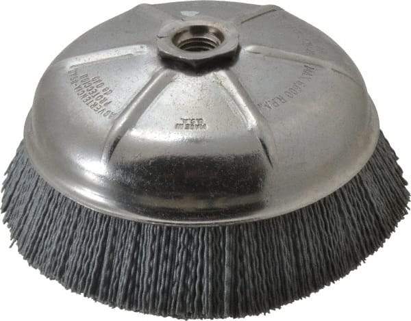 Weiler - 6" Diam, 5/8-11 Threaded Arbor Crimped Wire Nylon Cup Brush - Very Fine Grade, 0.035" Filament Diam, 6,600 Max RPM - Americas Industrial Supply