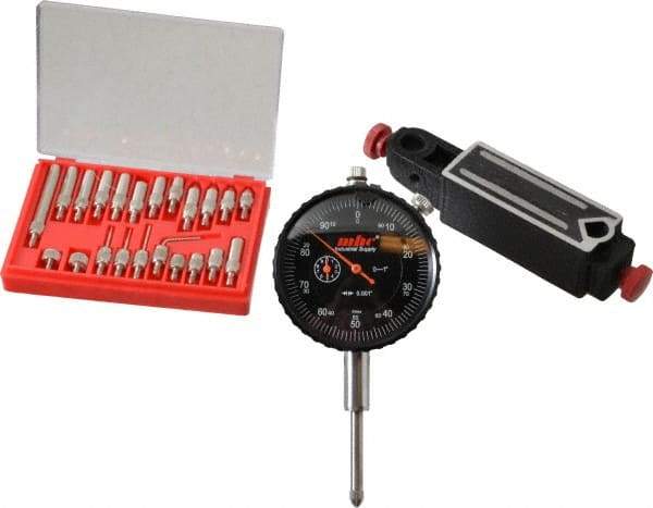 Value Collection - 0.001" Graduation, 0-100 Dial Reading, Indicator & Base Kit - 4" Base Length x 1" Base Width x 1" Base Height - Americas Industrial Supply