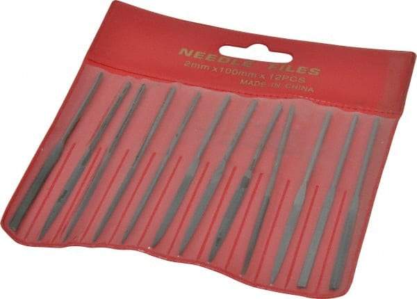 Value Collection - 12 Piece Swiss Pattern File Set - 4" Long, 2 Coarseness, Round Handle, Set Includes Barrette, Crossing, Equalling, Flat, Half Round, Knife, Round, Round Edge Joint, Slitting, Square, Three Square - Americas Industrial Supply