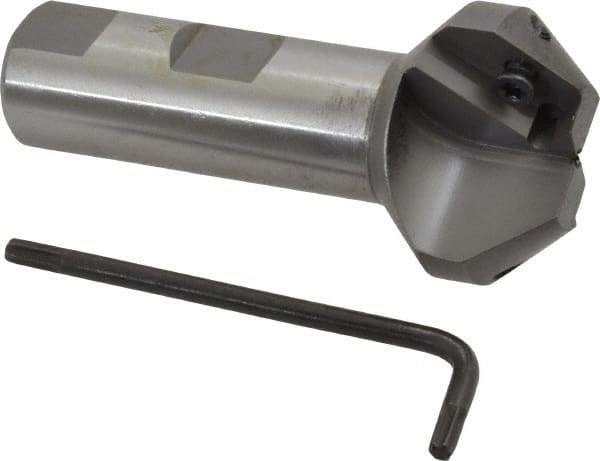 Everede Tool - 41° Lead Angle, 1.414" Max Cut Diam, 11/16" Min Cut Diam, 0.418" Max Depth of Cut, Indexable Chamfer and Angle End Mill - 2 Inserts, APLT 347 Insert Style, 3" Overall Length, Straight Shank, 82° Included Angle - Americas Industrial Supply