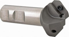 Everede Tool - 45° Lead Angle, 1.971" Max Cut Diam, 1-3/16" Min Cut Diam, 0.391" Max Depth of Cut, Indexable Chamfer and Angle End Mill - 3 Inserts, APLT 347 Insert Style, 3.2" Overall Length, Straight Shank, 90° Included Angle - Americas Industrial Supply