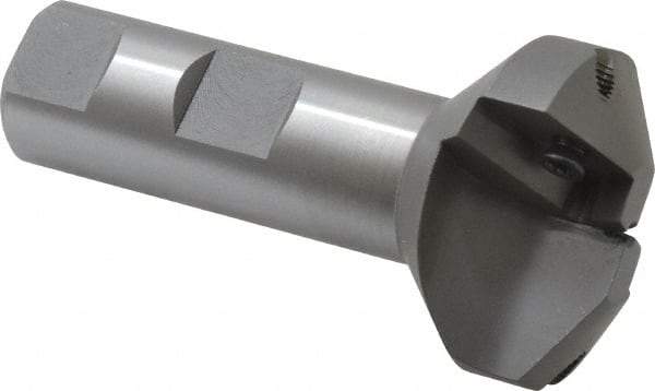 Everede Tool - 60° Lead Angle, 1.458" Max Cut Diam, 1/2" Min Cut Diam, 0.277" Max Depth of Cut, Indexable Chamfer and Angle End Mill - 2 Inserts, APLT 347 Insert Style, 3" Overall Length, Straight Shank, 120° Included Angle - Americas Industrial Supply