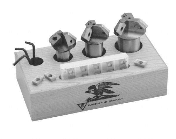 Everede Tool - 0.688 to 1.971" Cut Diam, 45° Lead Angle, 90° Included Angle, Straight Shank Indexable Chamfer End Mill Set - 3/4 to 1-1/4" Shank Diam, Weldon Flats APLT 347 CV6 Insert, CHM Toolholder, 2 & 3 Flutes - Americas Industrial Supply