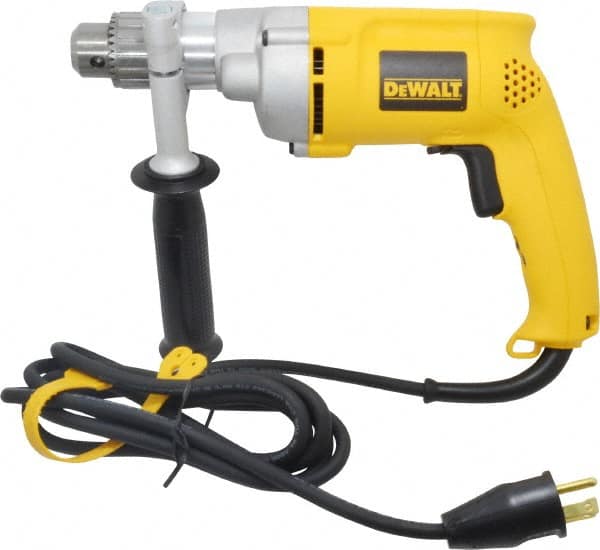 DeWALT - 1/2" Keyed Chuck, 0 to 1,000 RPM, Pistol Grip Handle Electric Drill - 7.8 Amps, 120 Volts, Reversible, Includes 360° Side Handle & Chuck Key with Holder - Americas Industrial Supply